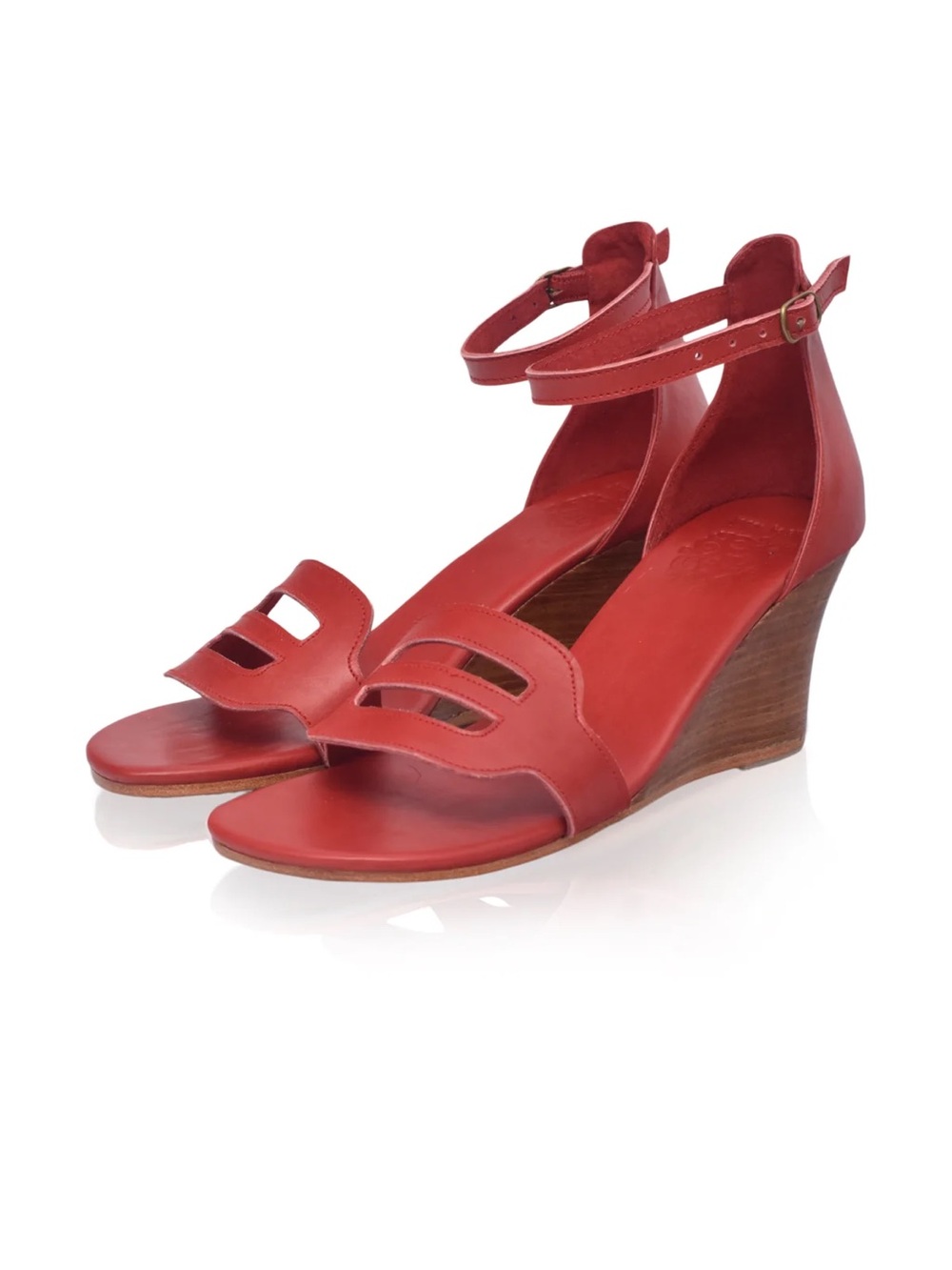 Bali Elf Red Leather Wedge Sandals with Ankle Strap Size 11